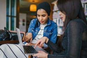 Two women on the computer