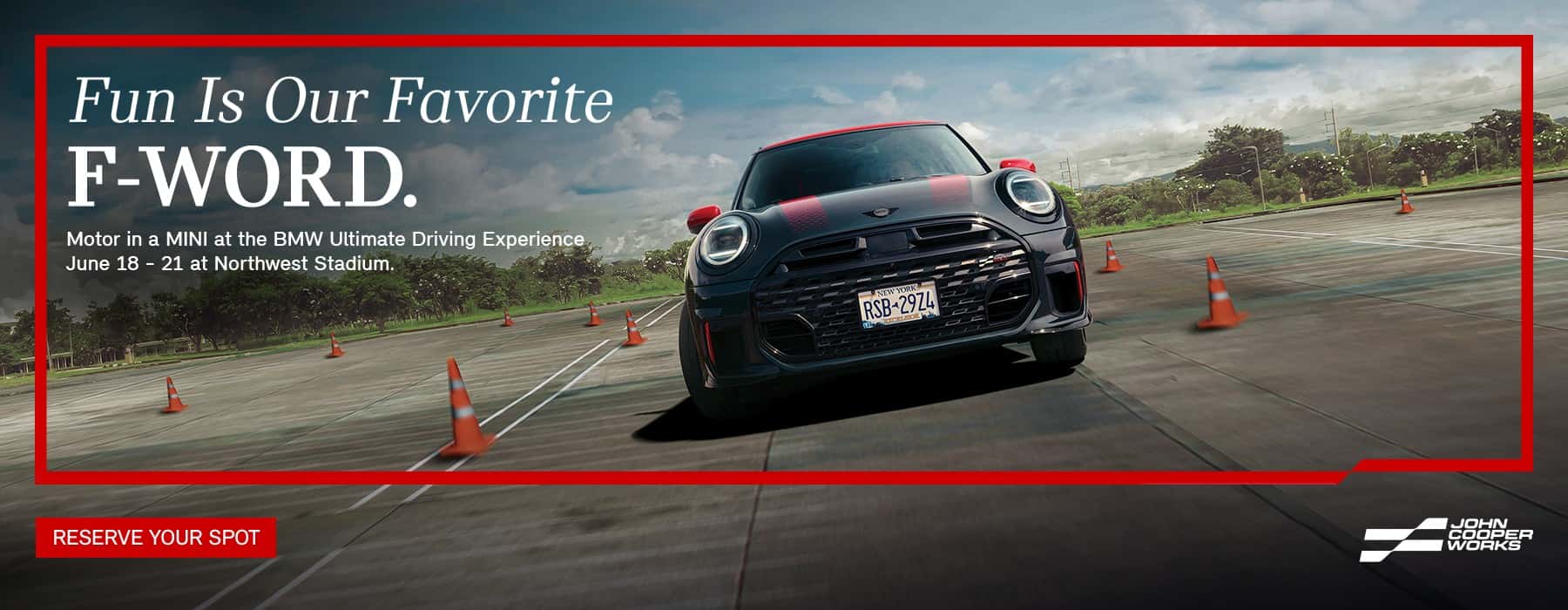 MINI JCW driving around corner.