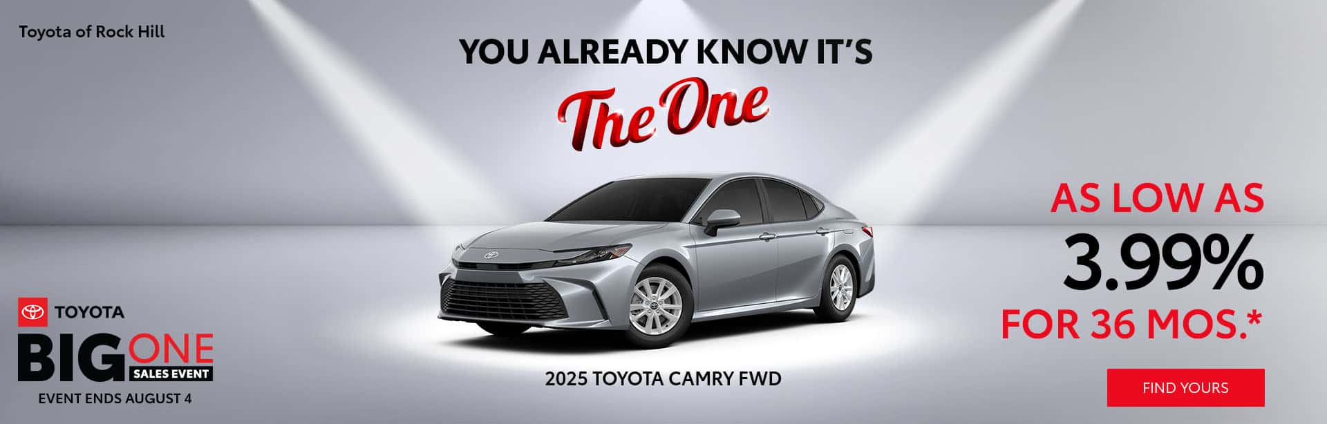 As low as 3.99% APR Financing for 36 months on the 2025 Toyota Camry FWD