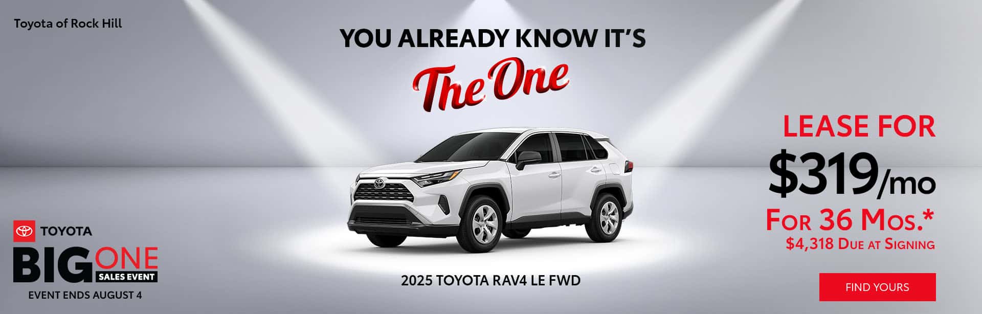 Lease the 2025 Toyota RAV4 for $319/mo for 36 months!